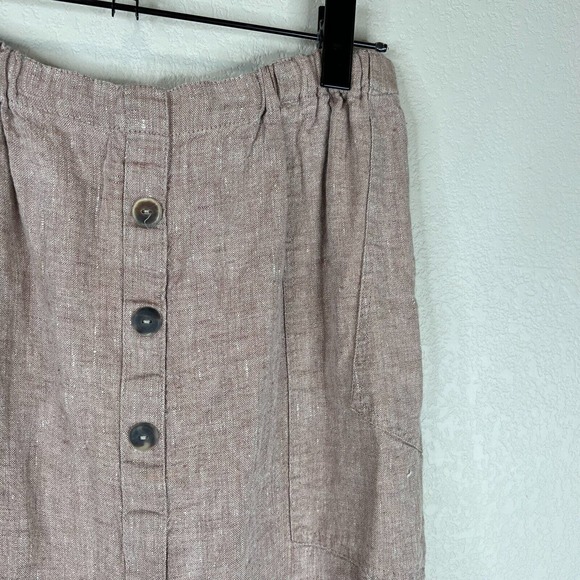 Flax by Angelheart Women's 100% Linen Midi‎ Skirt Elastic Waist Beige - Picture 3 of 12